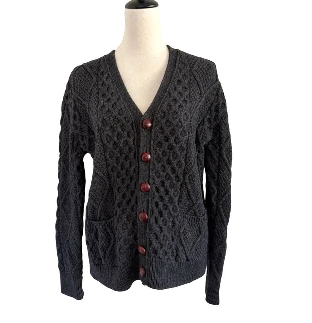 Blarney Aran Originals Cardigan Sweater Womens Med Merino Wool Cable-Knit Button